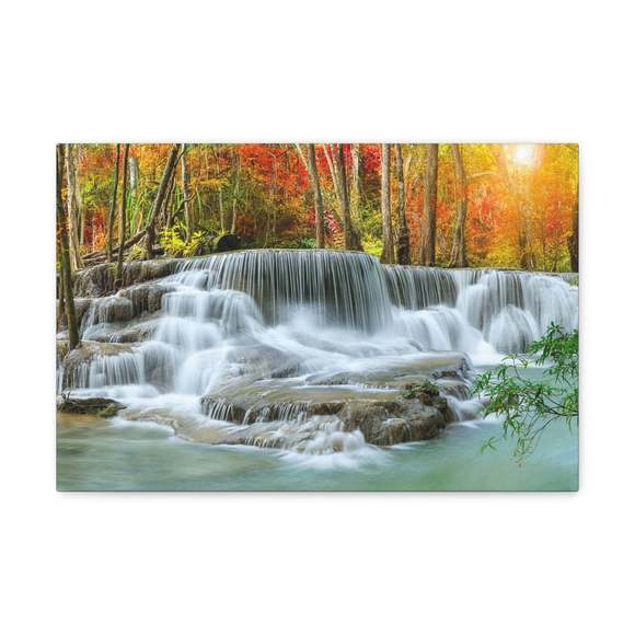 Cascading Autumn Forest Waterfall Nature Wilderness Photography Canvas Wall Art